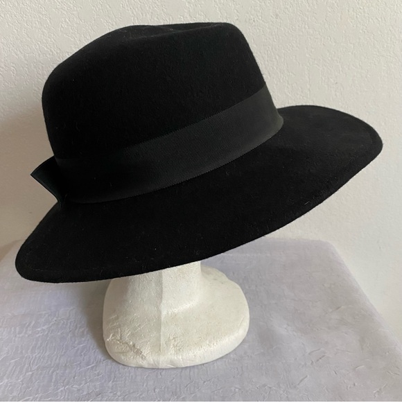 Sonni San Francisco Hat Vtg Black Wool Lancaster Fedora w Ribbon Made in USA - Picture 4 of 8